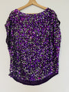 LUDI Sequins Cap Sleeve Blouse Sz M Purple Lined Shiny Party Dance Glitzy Formal