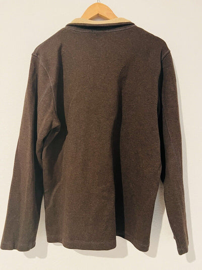 BANANA REPUBLIC Mens 100% Cotton Sweater Sz L 1/4 Zip Pullover Long Sleeve Brown
