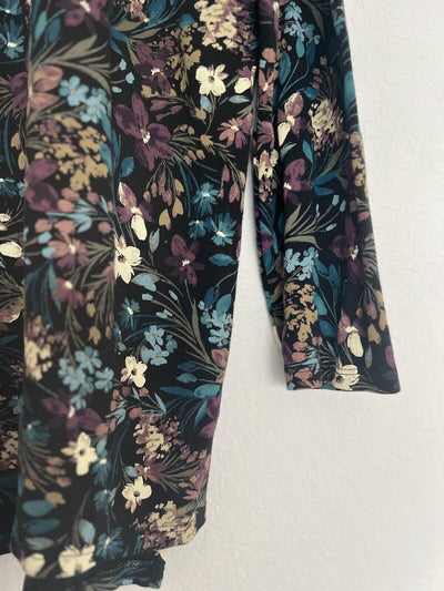J. JILL Floral Simply Supima Crew Neck Tunic Top Sz M Black Stretch Boho