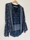 LUCKY BRAND Bell Sleeve Blouse Boho Floral Striped Pullover Top Hi-Low Tunic