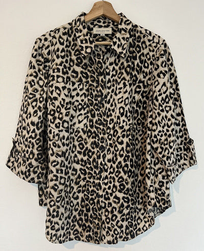 JONES NEW YORK Animal Leopard Print Linen Shirt Tunic Sz 1X Blouse Boho