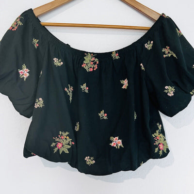 American Eagle Outfitters Floral Off-The-Shoulder Top Sz M Woven Crop Boho