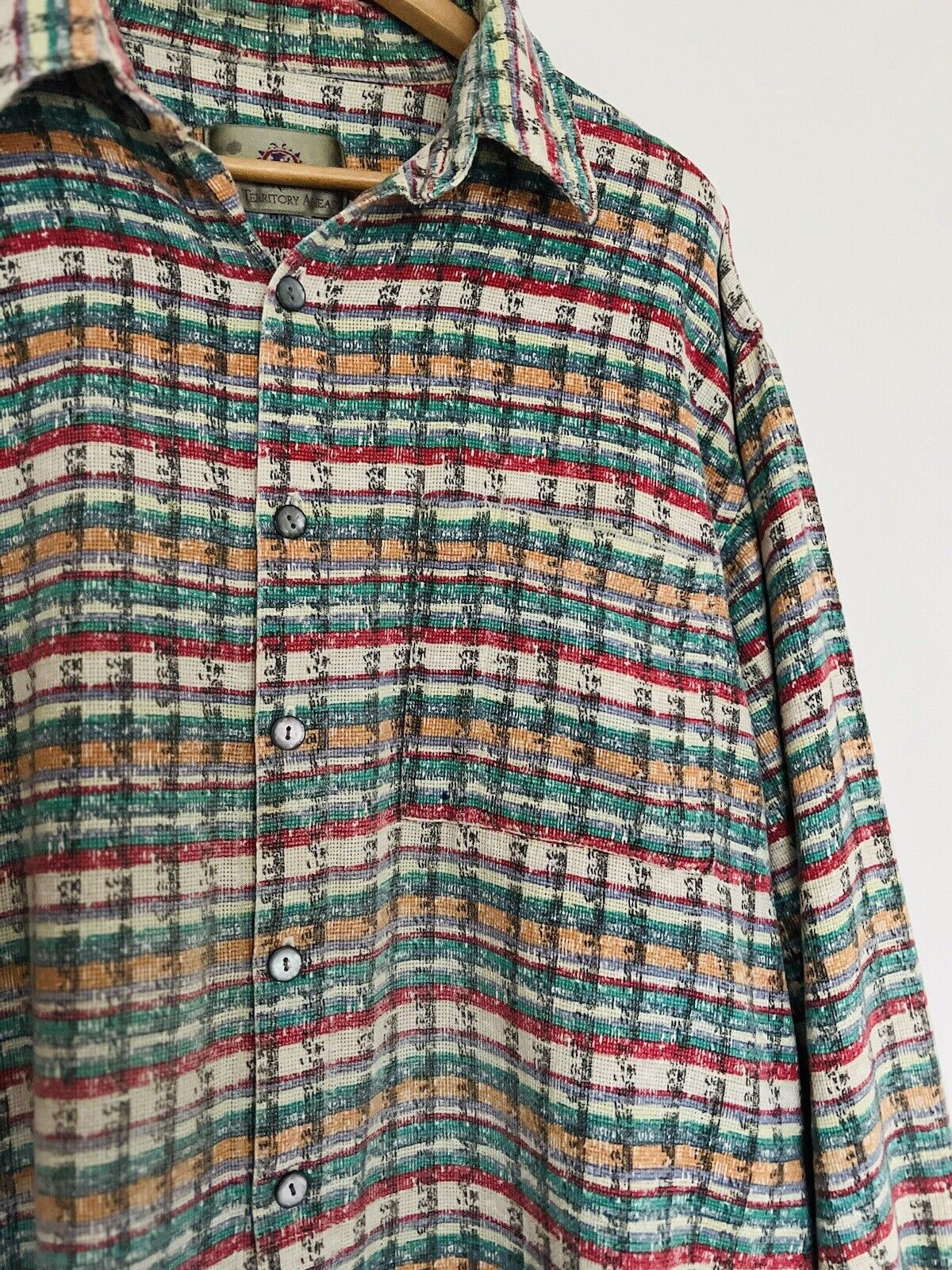 The Territory Ahead VTG Men Knit Shirt Sz XL Long Sleeve Button Down Cotton