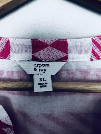 CROWN & IVY Aztec Woven Tunic Top Sz XL Babydoll Pink Southwestern Boho