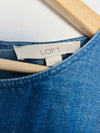 LOFT Chambray Linen Blend Blouse Sz M Button Back Peplum Top Long Sleeve Boho