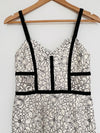 EXPRESS Black & White Floral Lace Dress Sz S Corset Crochet Sheath Velvet Trim