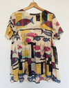 UNBRANDED Boho Style Fish Printed Babydoll Tunic Sheer Colorful Pullover