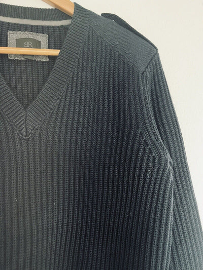 Banana Republic Navy Blue Merino Wool Sweater Sz S V-Neck Shoulder Botton Detail