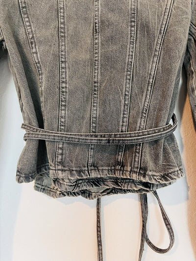ZARA Womens Tie Wrap Front Gray Denim Top Sz XS Gray Shirt Long Sleeve Y2K