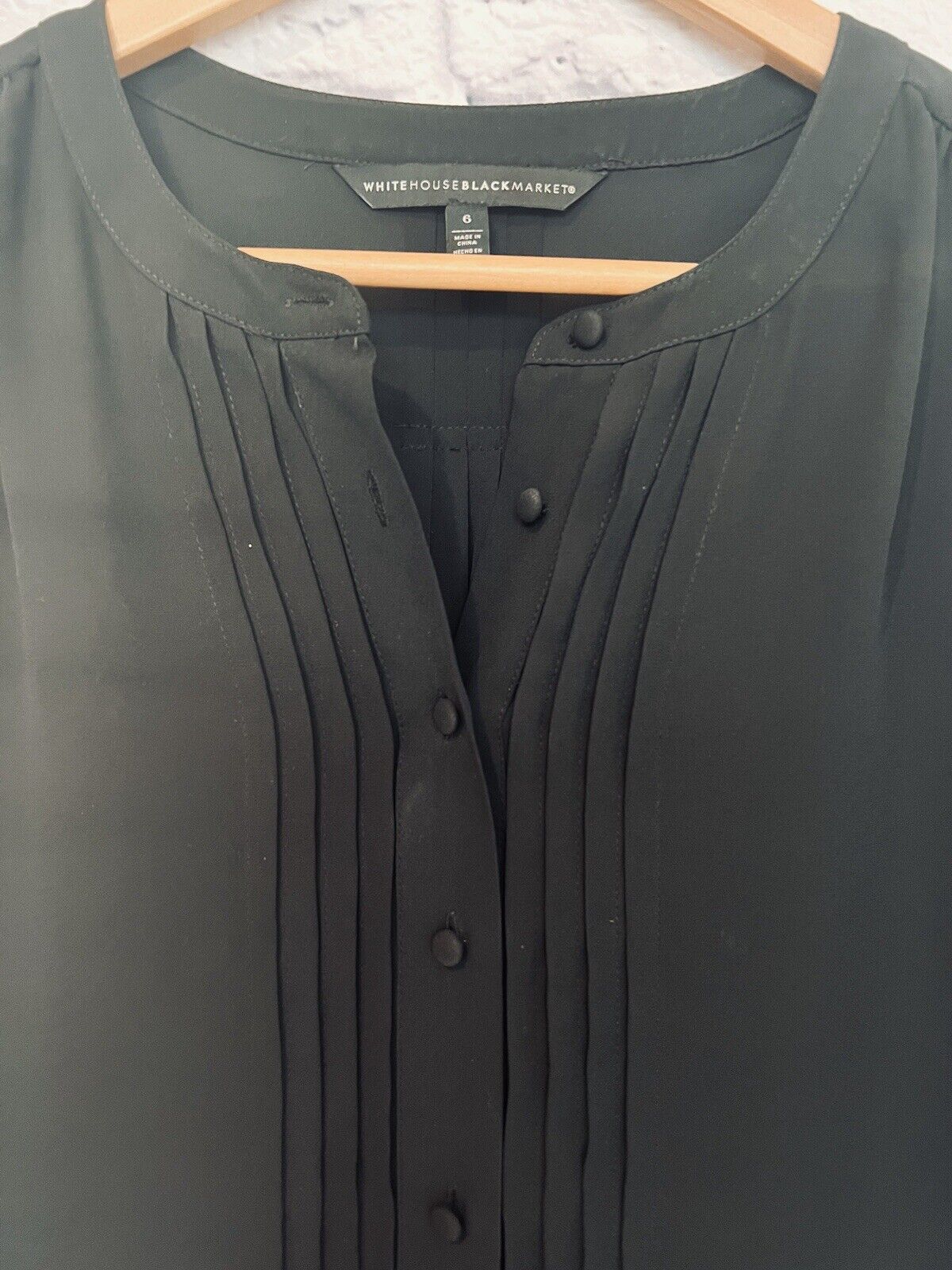 WHBM Sheer Black Botton Down Blouse Sz 6 Pleated Flowy Fit Career Workwear