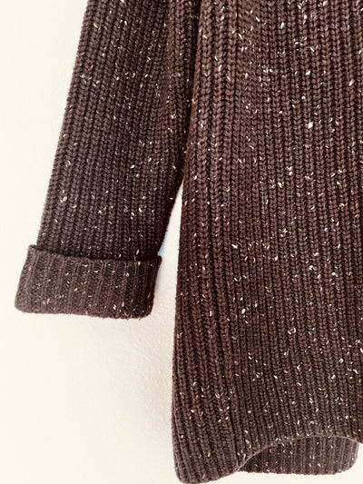 J. Jill Speckled Open Front Cardigan Sweater Sz S Brown Lambs Wool Pockets Boho