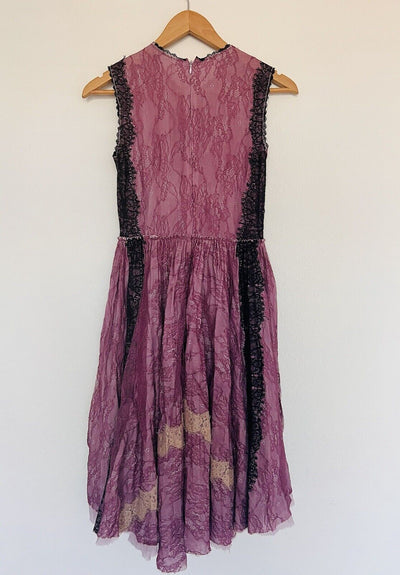UNBRANDED MIDI Overlay Dress Sz Purple Ruffles Short Sleeves Lined Fairy