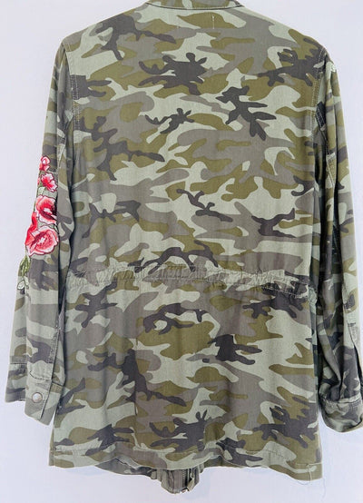 KNOX ROSE Embroidered Jacket Sz L Camo Anorak Cargo Utility Pockets Boho