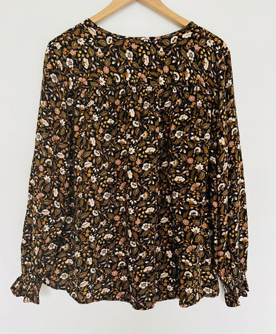 KNOX ROSE Floral Pullover Blouse Sz XL Tie Neck Long Sleeve Tunic Top Boho
