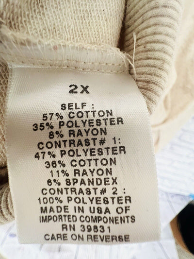 DEMOCRACY Womens Sweatshirt Sz 2X Tan Sheer Shoulder Detail Artsy Relaxed