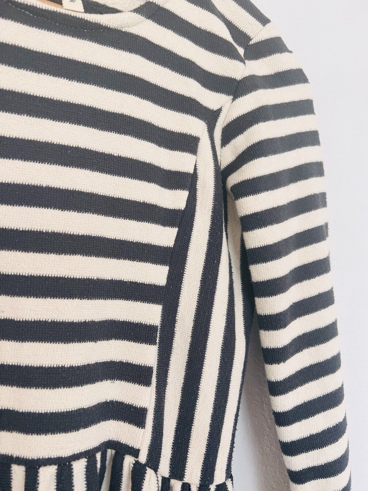 ORANGE CREEK Terry Cloth Dress Sz S Stripped Dark Grey White Pull￼over Pockets