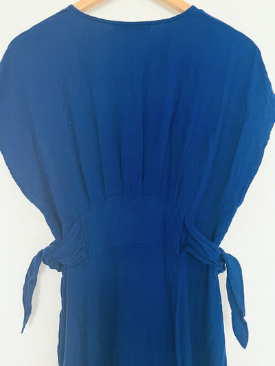 FOREVER 21 Contemporary Button Down Royal Blue Dress Sz L Long Rayon