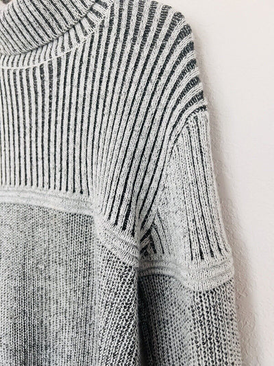 NICK DANGER Mens Chunky Turtle Neck Sweater Sz L Grandpa Gray/White Academia