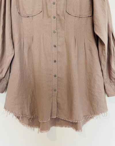 RISEN Los Angeles Linen Blend Dress Shirt Sz XL Mauve Lagenlook Minimalist
