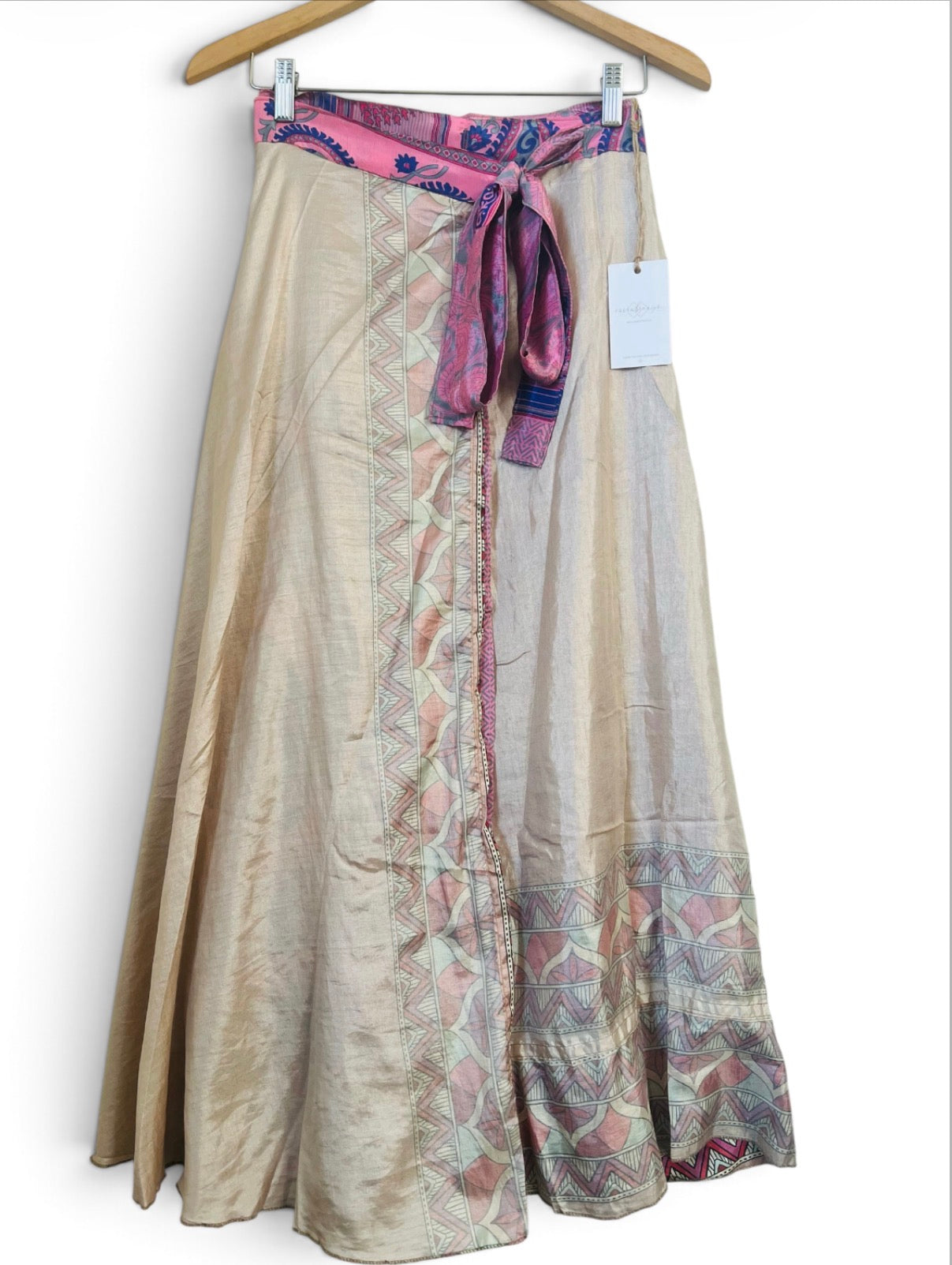 Recycled Silk-Blend Patchwork Wrap Maxi Skirt — Powder Pink