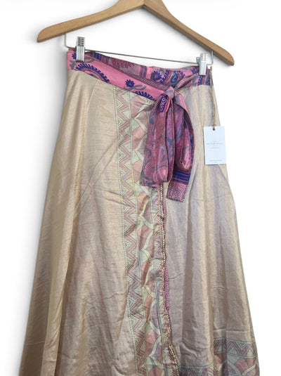 Recycled Silk-Blend Patchwork Wrap Maxi Skirt — Powder Pink