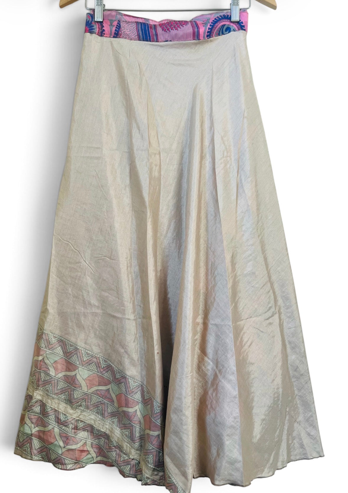 Recycled Silk-Blend Patchwork Wrap Maxi Skirt — Powder Pink