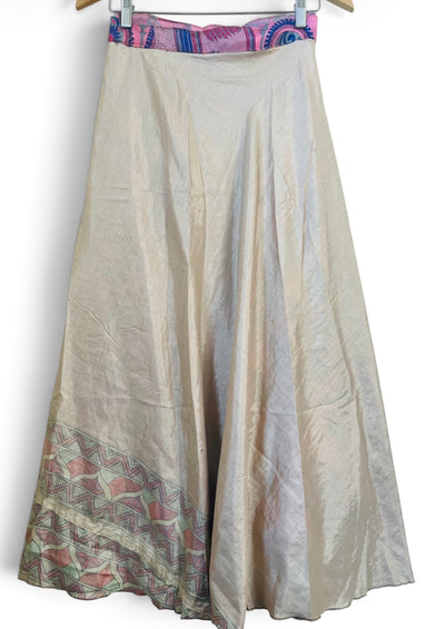 Recycled Silk-Blend Patchwork Wrap Maxi Skirt — Powder Pink
