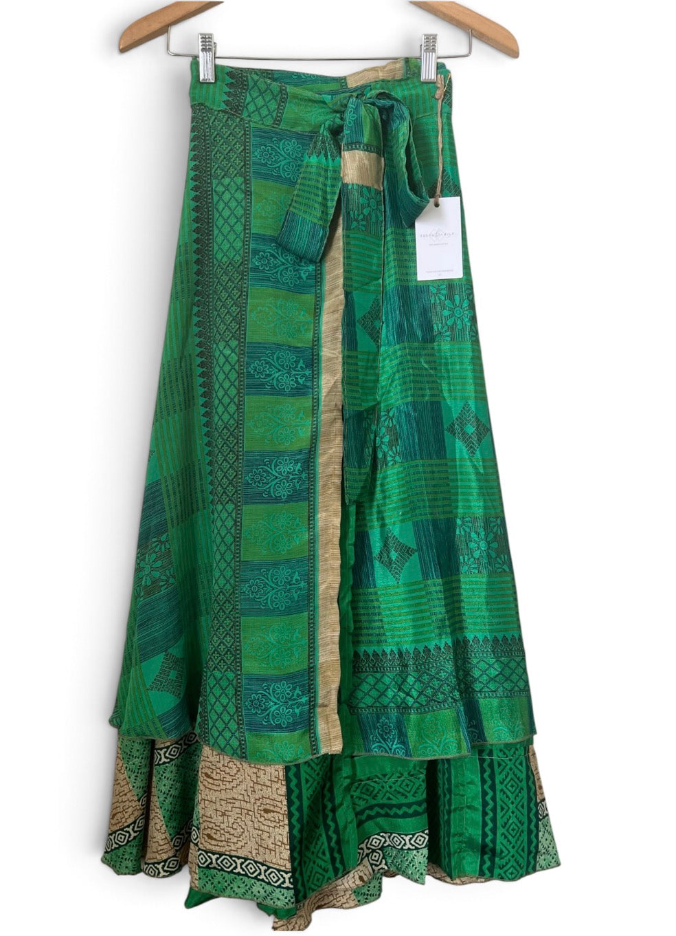 Silk-Blend Wrap Maxi Skirt — Garden Green