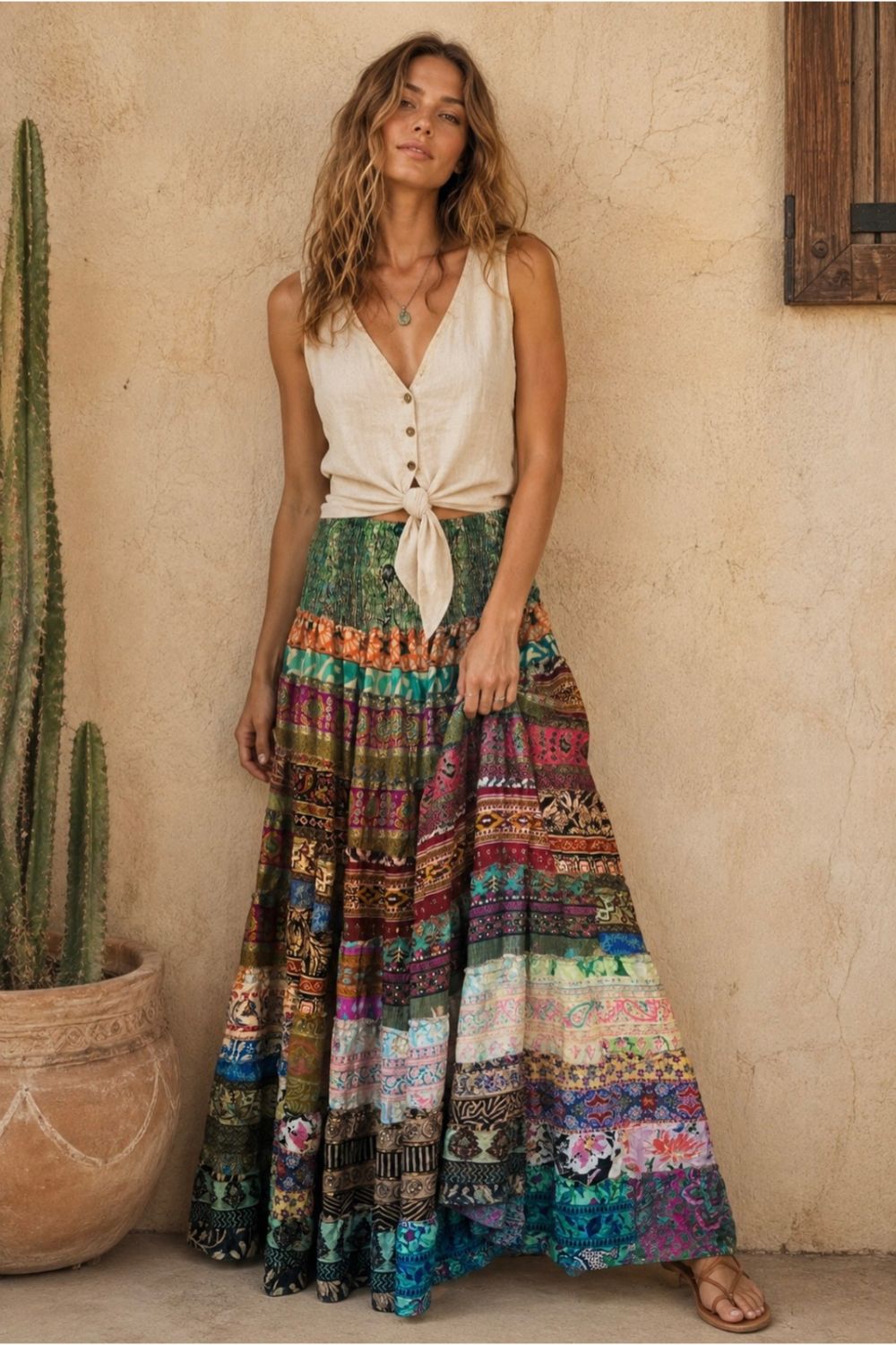 Convertible Tiered Maxi Skirt — Multi-Color