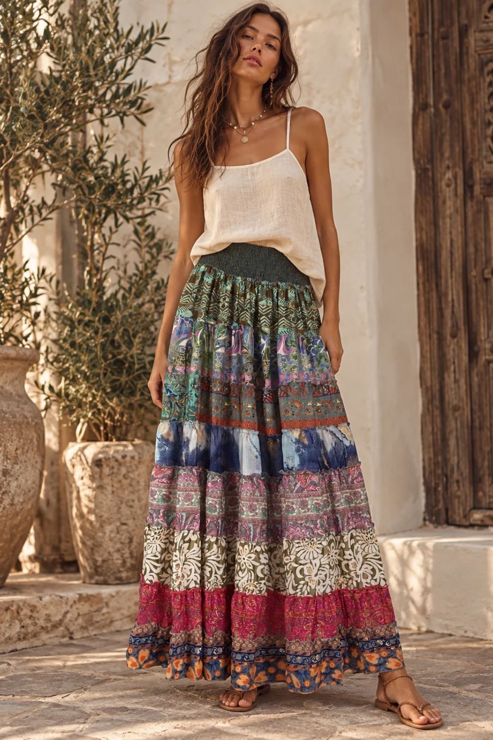 Convertible Tiered Maxi Skirt — Multi-Color