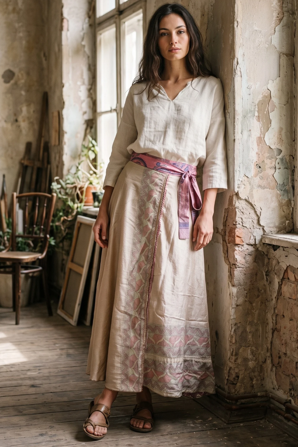 Silk-Blend Wrap Maxi Skirt — Powder Pink