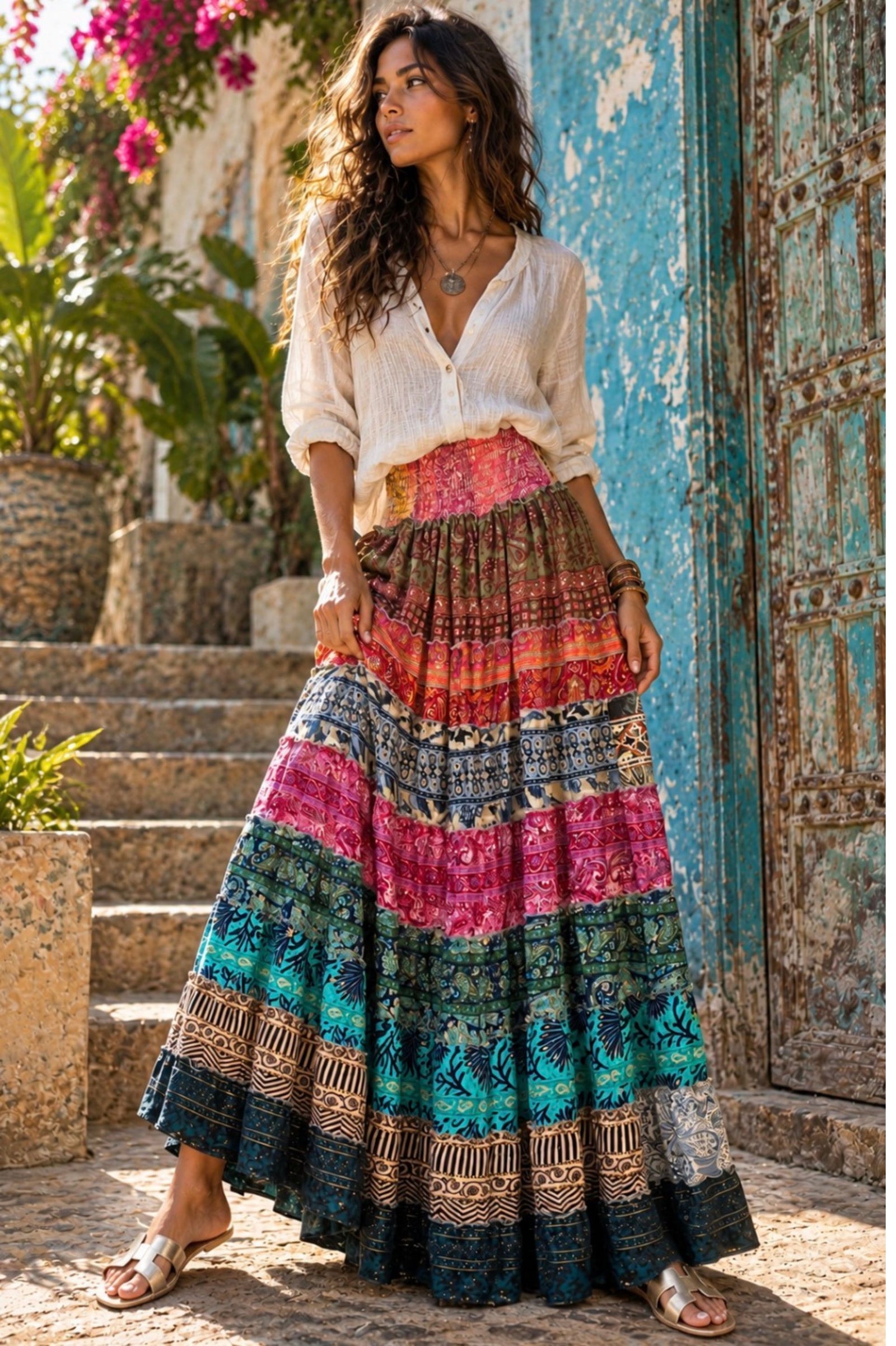 Convertible Tiered Maxi Skirt — Multi-Color