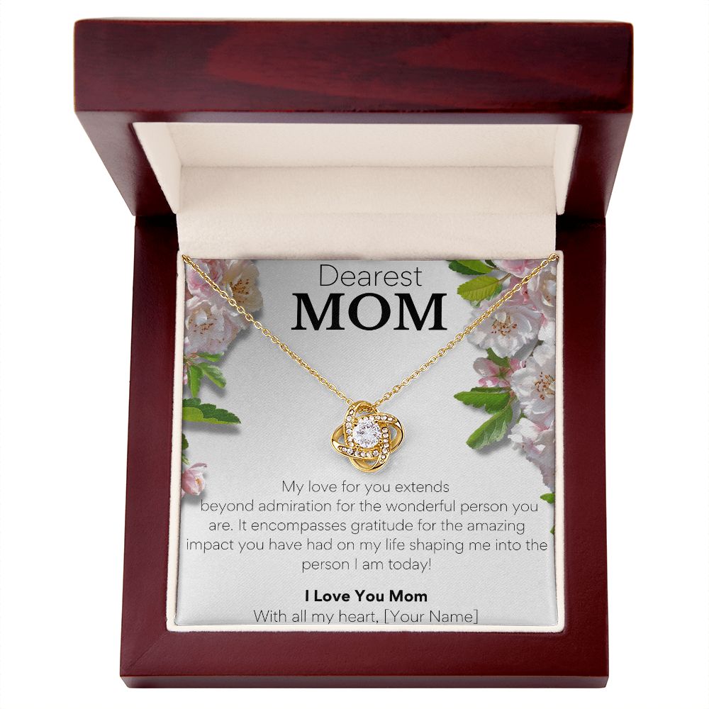 to My Loving Mom - Gift from Son - Love Knot Necklace 18K Yellow Gold Finish / Standard Box