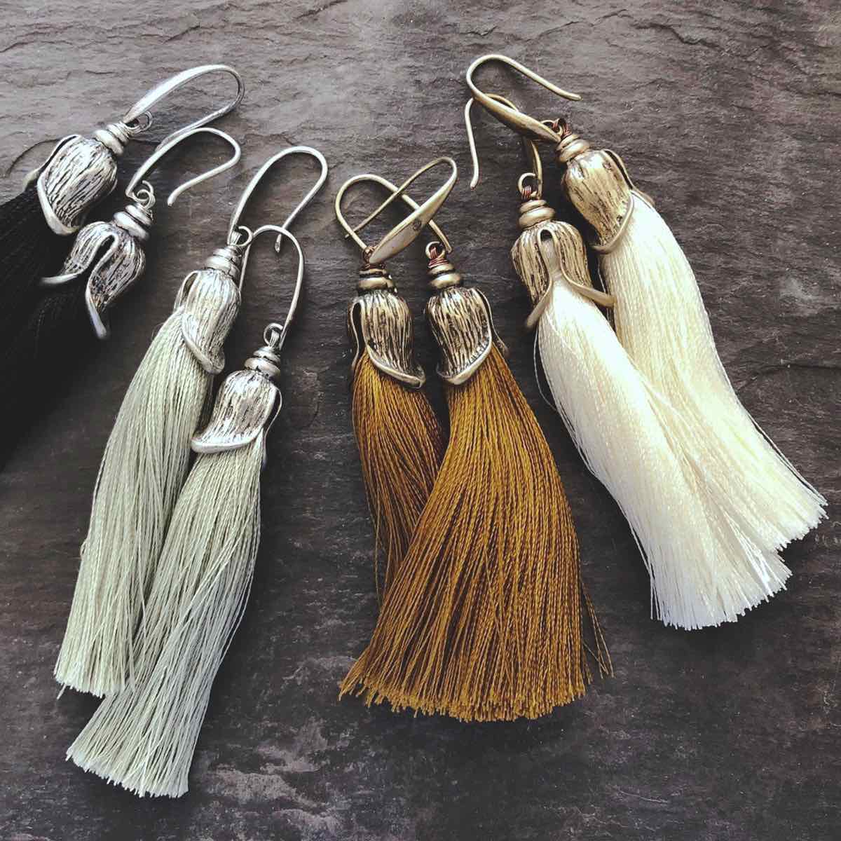 Tulip drop boho tassel earrings