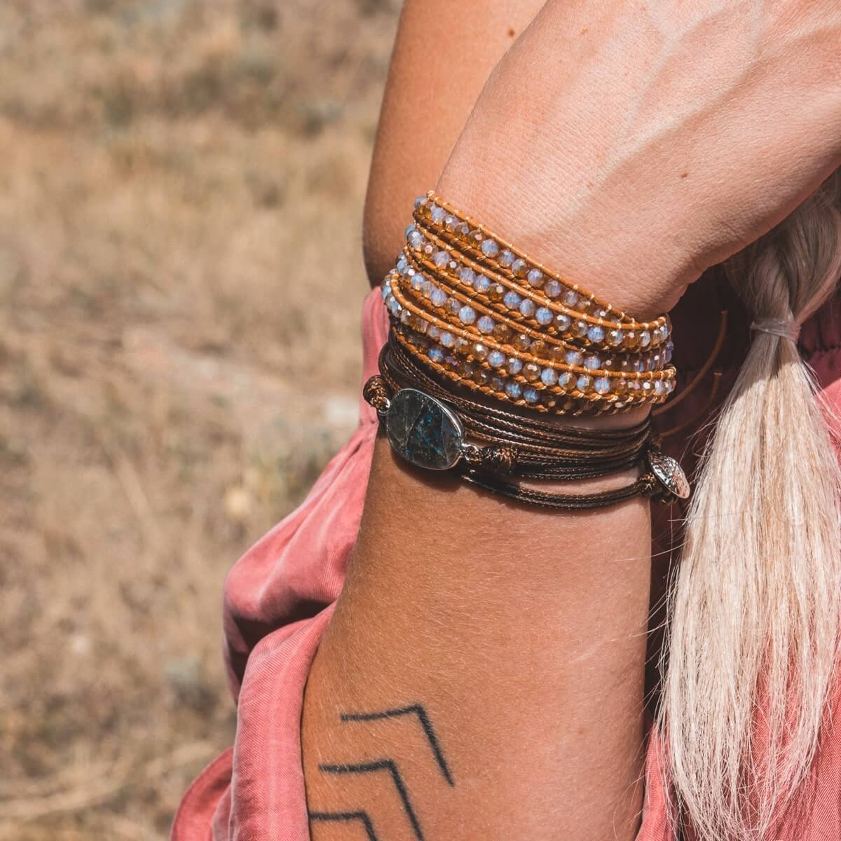 Handmade Pink Crystal Wrap-Bracelet-Freya Branwyn