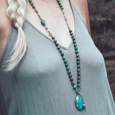 Handmade Azure Gilded Stone Necklace-Necklace-Freya Branwyn