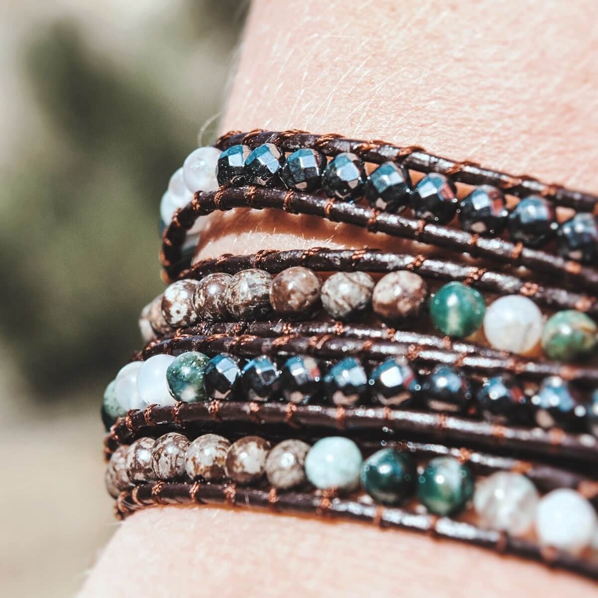 Agate and Haematite Stone Wrap-Bracelet-Freya Branwyn