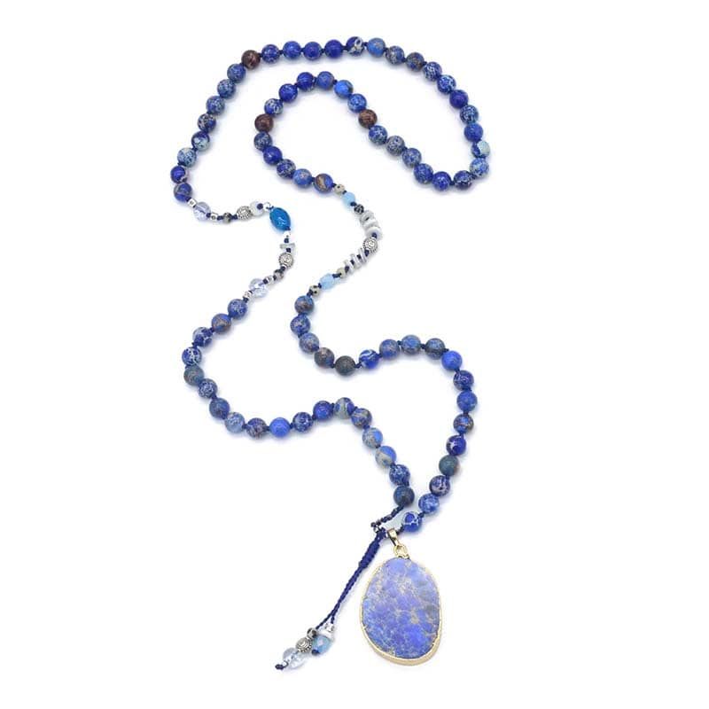 Handmade Imperial Blue Gilded Stone Necklace-Necklace-Freya Branwyn