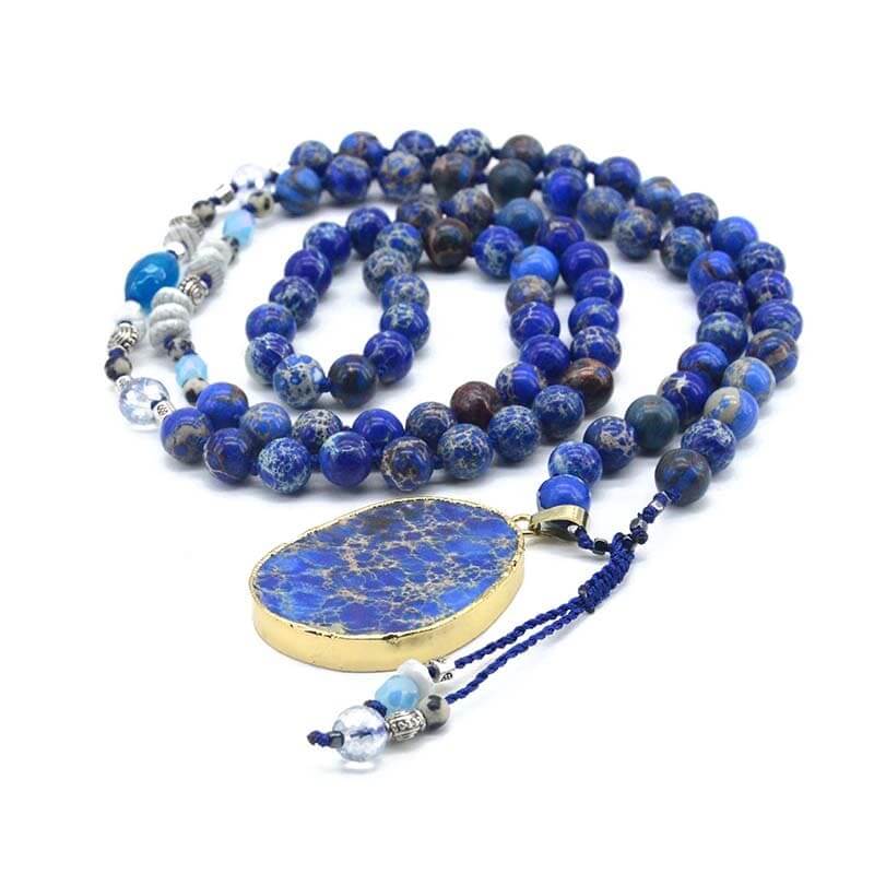 Handmade Imperial Blue Gilded Stone Necklace-Necklace-Freya Branwyn