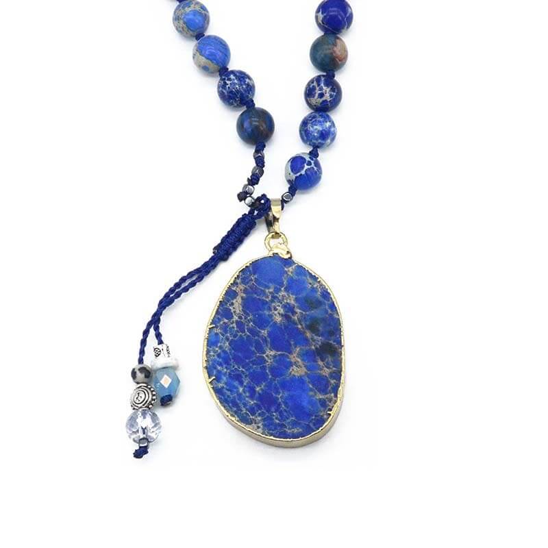 Handmade Imperial Blue Gilded Stone Necklace-Necklace-Freya Branwyn