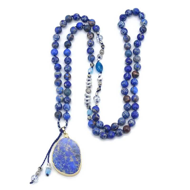 Handmade Imperial Blue Gilded Stone Necklace-Necklace-Freya Branwyn