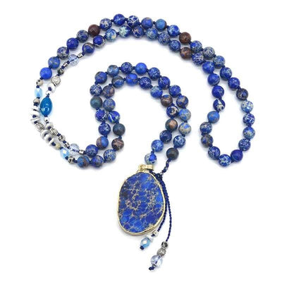 Handmade Imperial Blue Gilded Stone Necklace-Necklace-Freya Branwyn