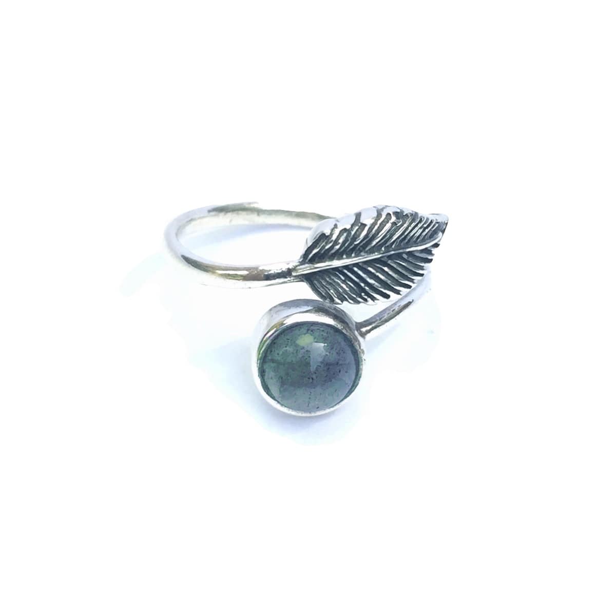 Nyree Ring Freya Sterling Sliver Boho Rings Leaf Feather Labradorite Delicate