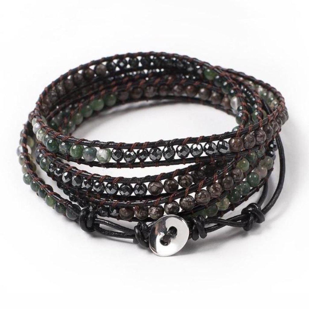 Agate and Haematite Stone Wrap-Bracelet-Freya Branwyn