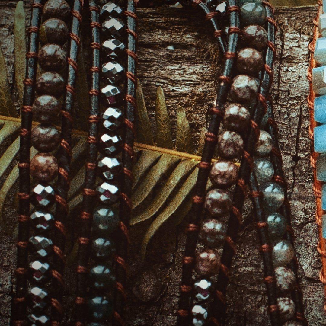 Agate and Haematite Stone Wrap-Bracelet-Freya Branwyn