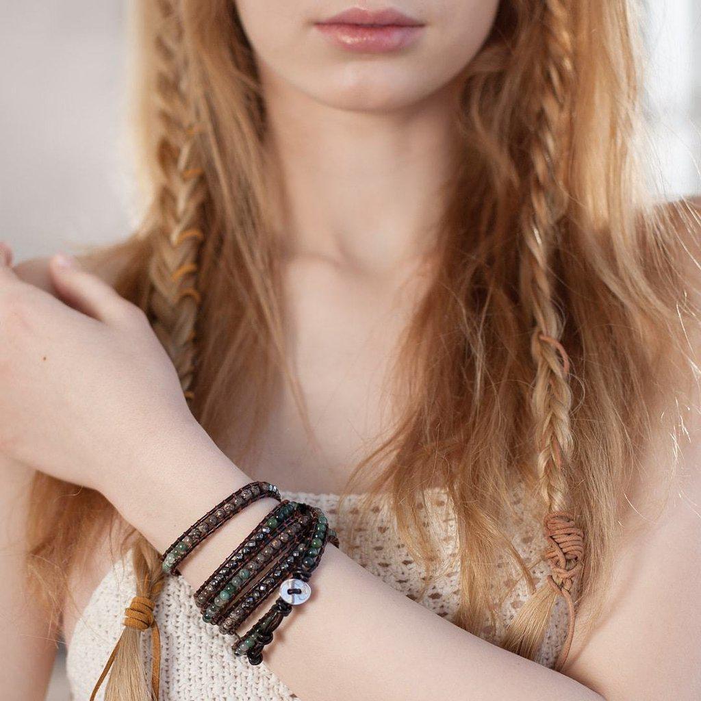 Agate and Haematite Stone Wrap-Bracelet-Freya Branwyn