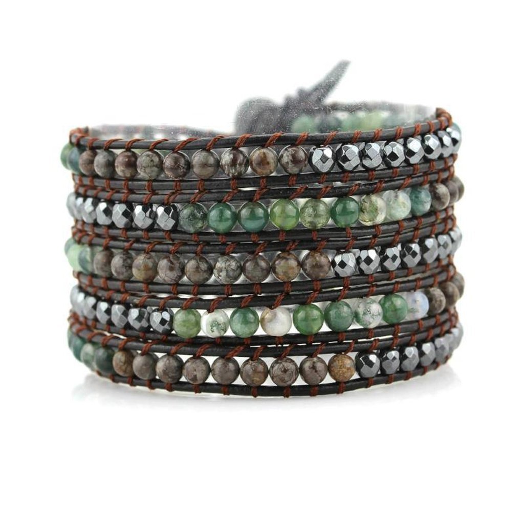 Agate and Haematite Stone Wrap-Bracelet-Freya Branwyn
