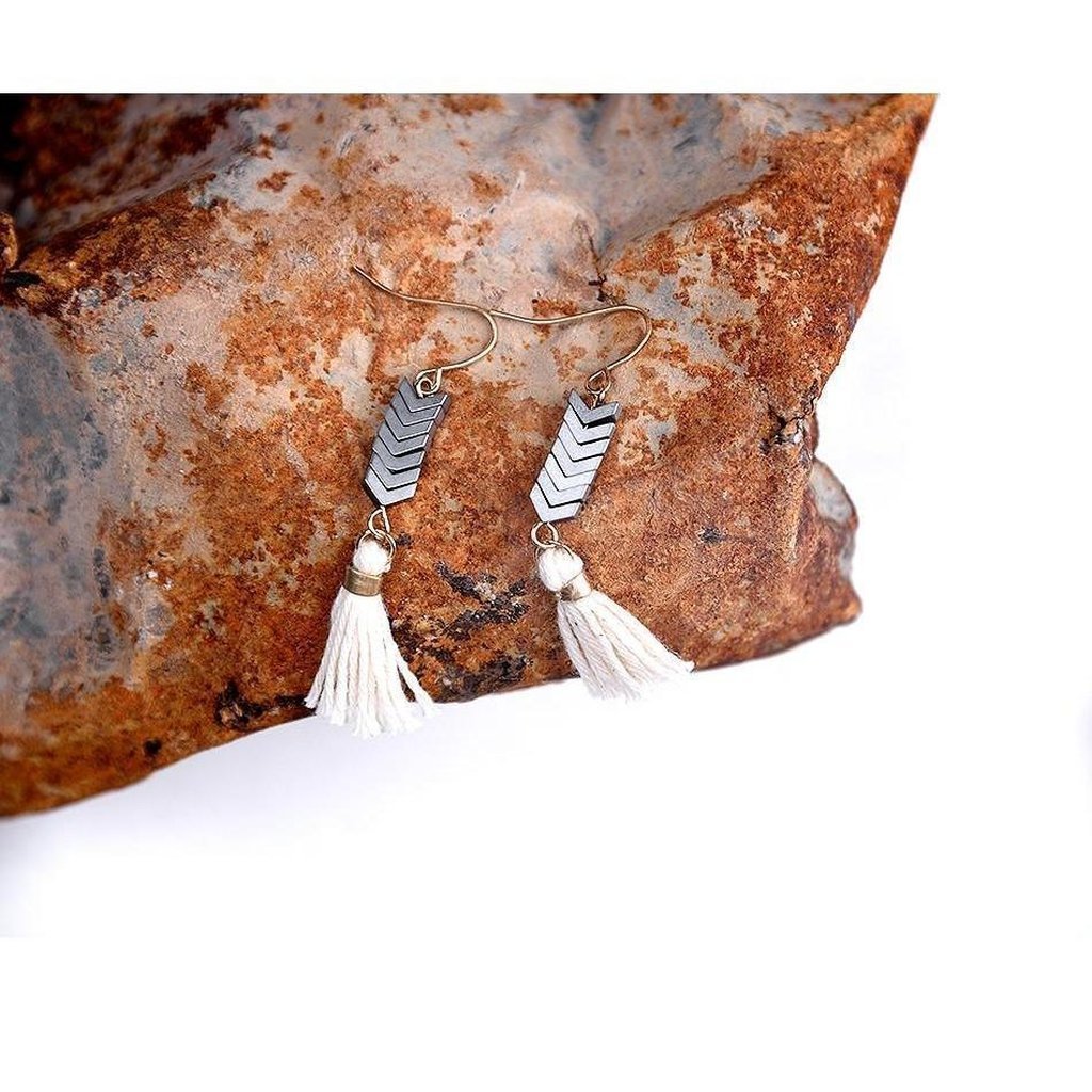 Arrow Drop Tassel Earrings-Earrings-Freya Branwyn