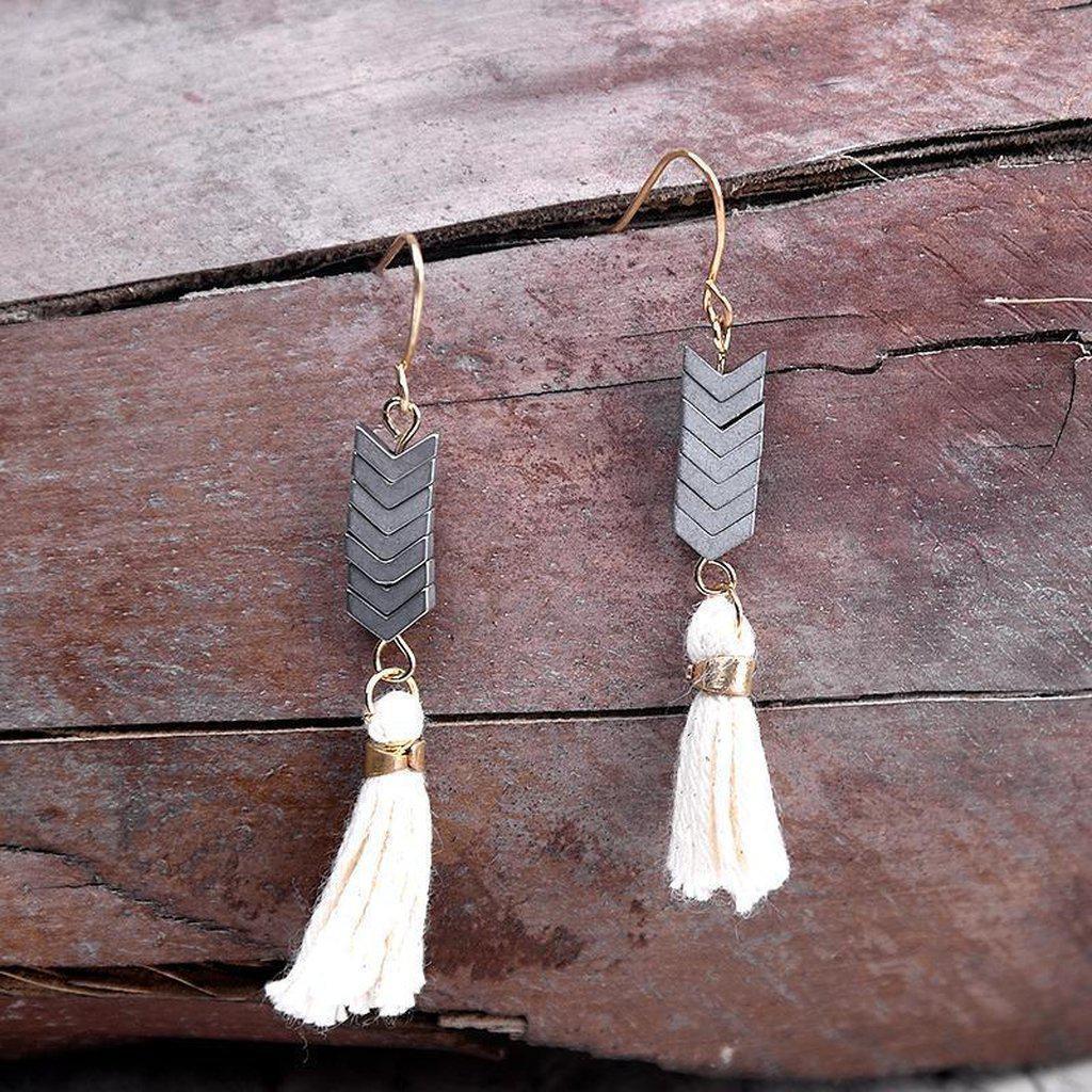 Arrow Drop Tassel Earrings-Earrings-Freya Branwyn