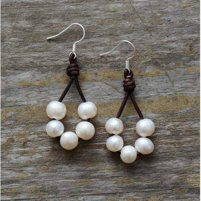 Pearl Leather Drop Earrings-Earrings-Freya Branwyn